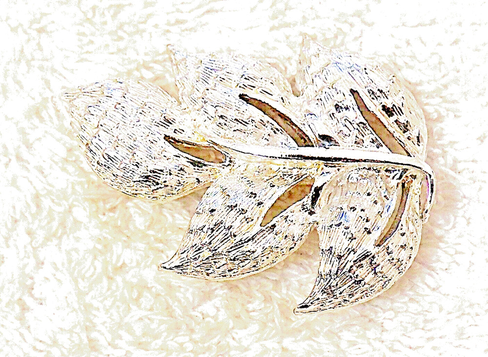 Classic Pin Brooch Flower Petal Leaf Blooming Floral Garden Fern Silver Ton Vl-S