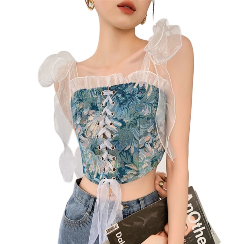 Women Retro Vest Top Boned Overbust Body Shaper Bustier Cover