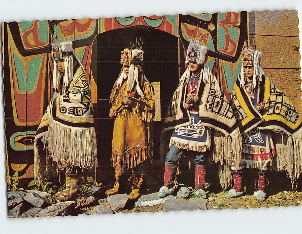 Postcard Chilkat Blanket Dancers Tribal House Chilkoot Alaska USA