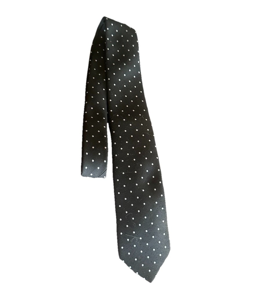 TOMMY HILFIGER 100% Polyester Tie Men's Navy Blue White Polka Dots Hillfiger