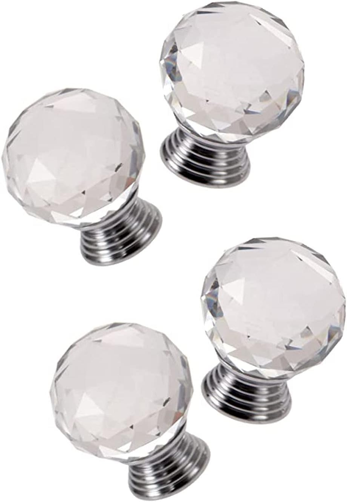 4PCS round Diamond Knob, 30Mm/1.18 Inch Crystal Glass Pull, Ball Clear Handle, F