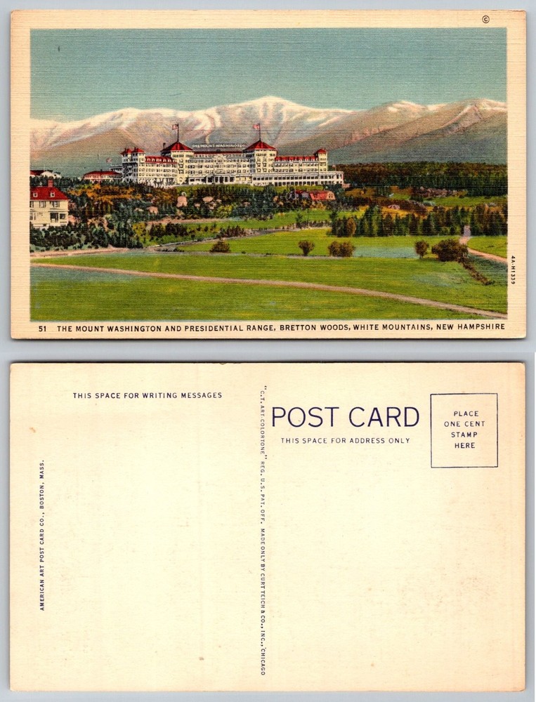 Mt Washington Hotel Presidential Range NH Postcard Bretton Woods Curt Teich 1934