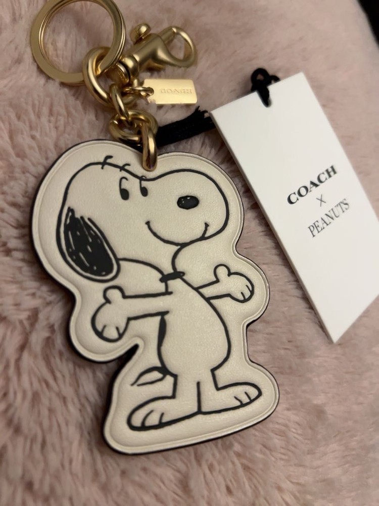COACH Peanuts Snoopy Leather Key Ring Bag Charm 75th Anniversary New