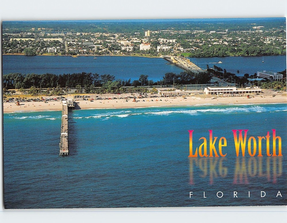 Postcard Lake Worth beach and pier on the Atlantic Ocean Lake Worth Florida USA