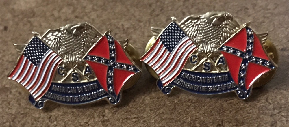 VINTAGE DOUBLE CONFEDERATE CONFEDERACY SOUTHERN STATES LAPEL / HAT PIN w/ BACKS