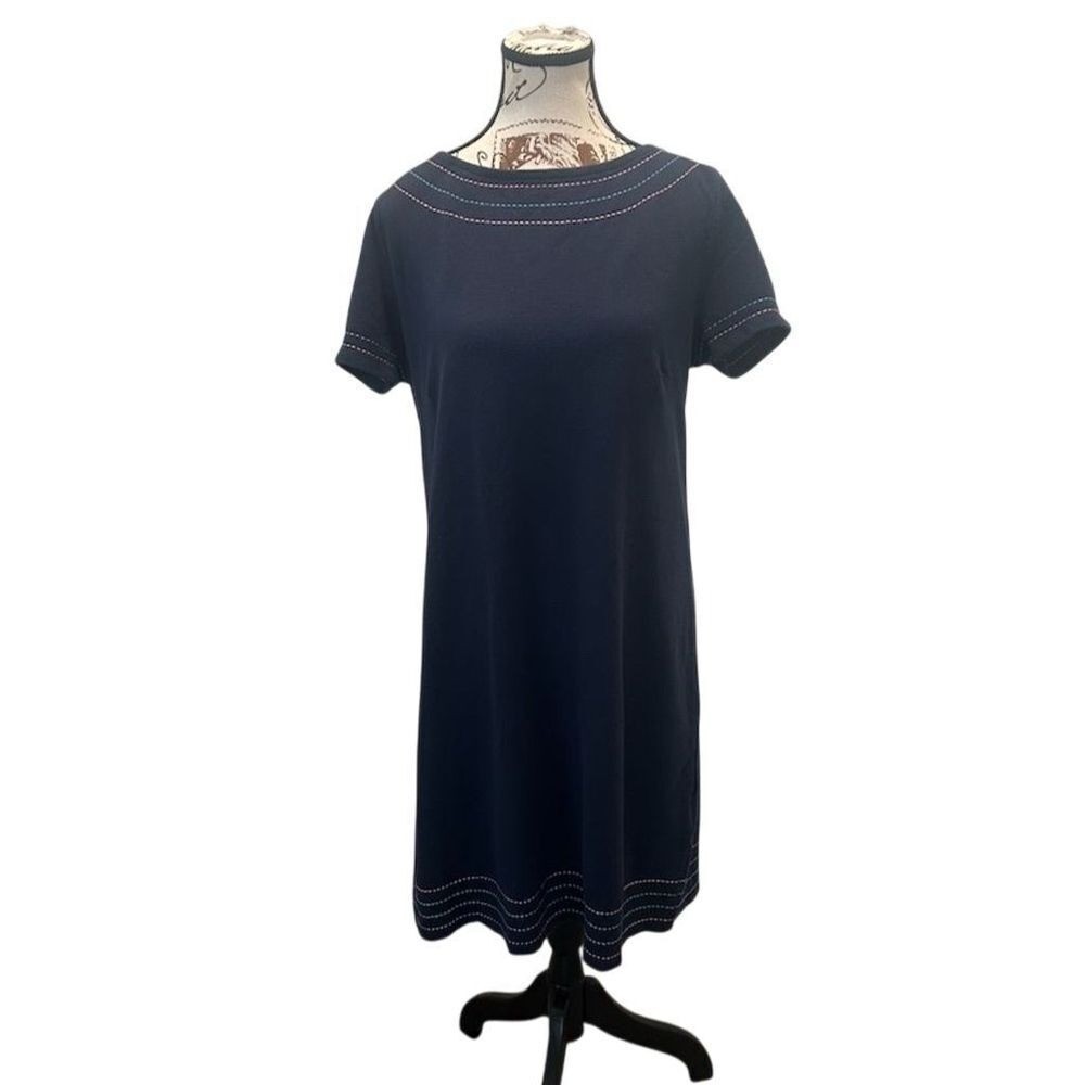 Brooks Brothers Navy Blue Textured Knit Dress Short Sleeve Crew Neck Size L