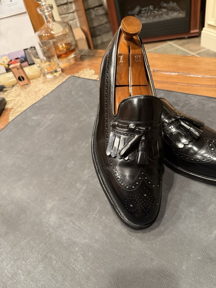 Johnston & Murphy Black Leather Tassel Loafer Brogue Men's Dress Shoes 11