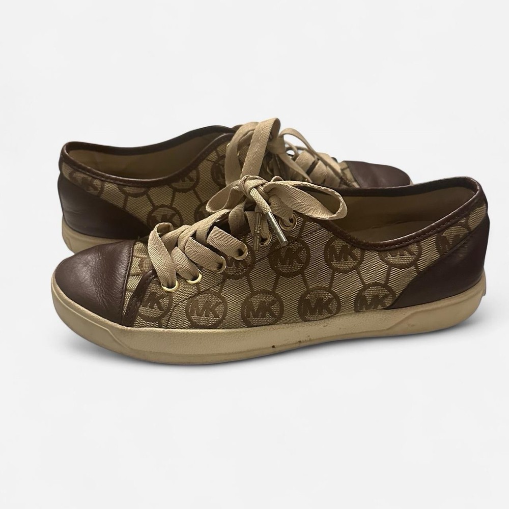 Michael Kors MK Monogram Logo Canvas Sneakers – Women’s Size 6.5 – Brown/Beige
