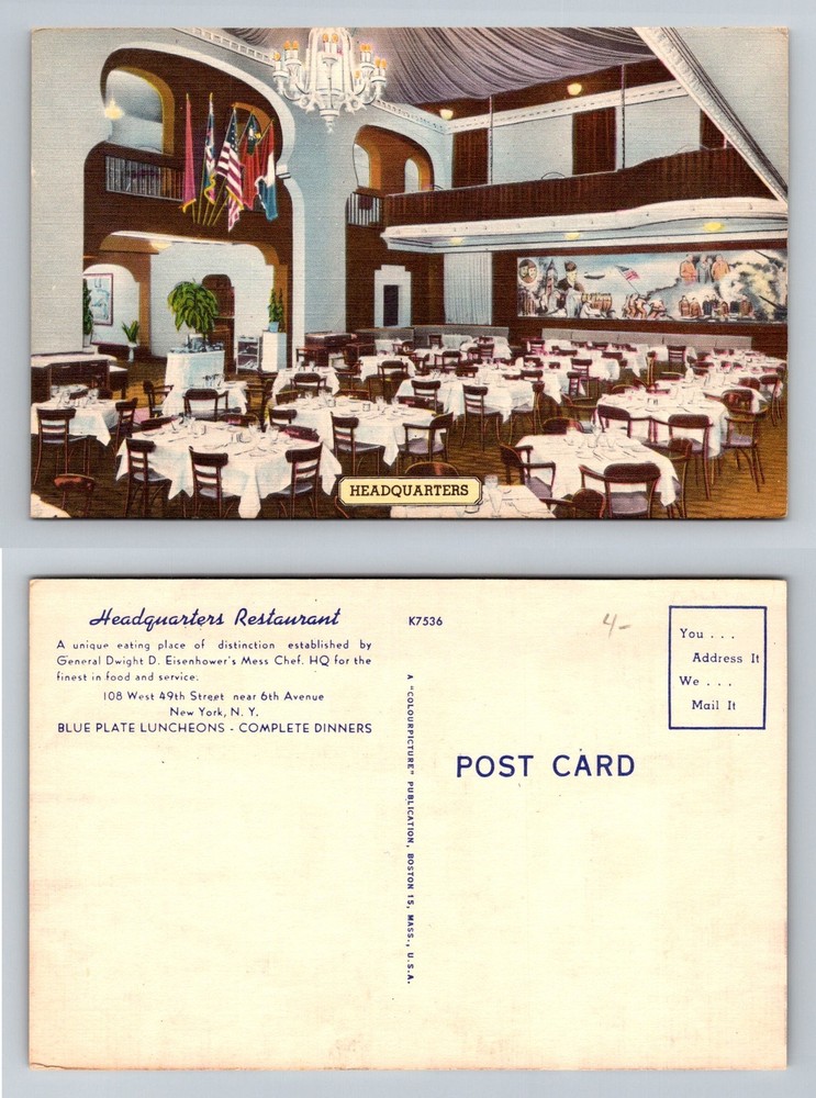New York City NY, Headquarters Restaurant 49th Street Vintage Postcard