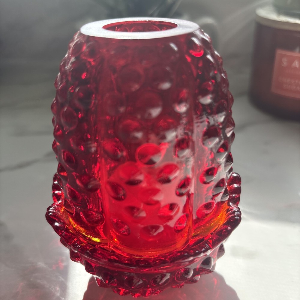 Vtg Fenton Amberina Hobnail Fairy Light Lamp Stamped