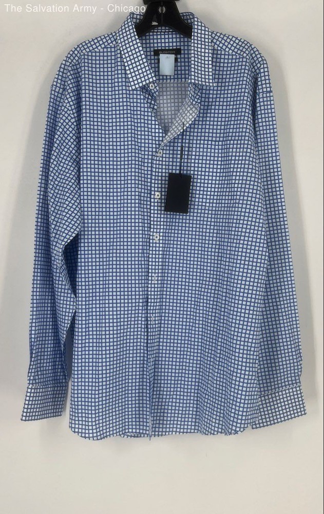 Bugatchi Mens Blue White Purple Gingham Classic Fit Button-Up Shirt Size 2XL