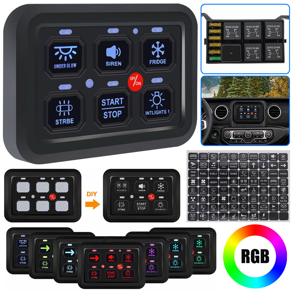 6 Gang Switch Panel LED Work Light Toggle Circuit Control Relay System 600W