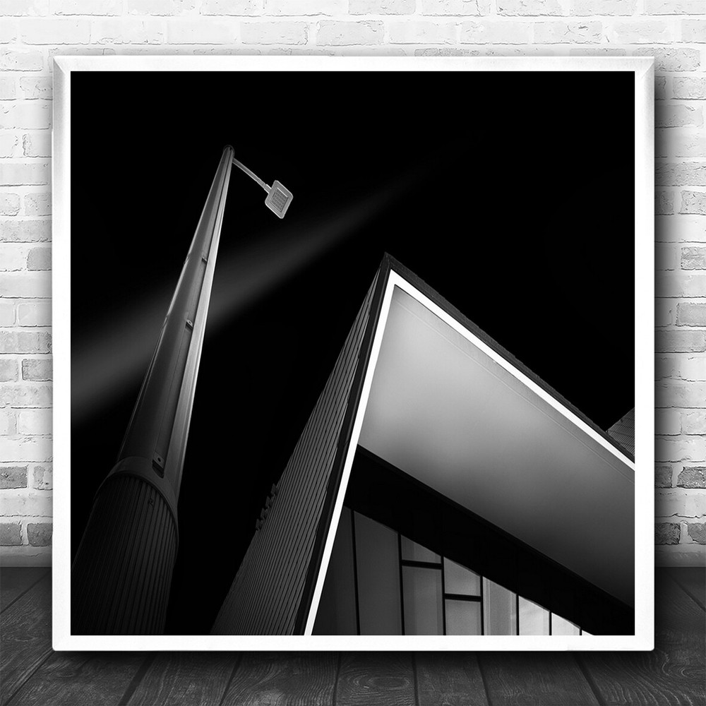 Dark Low-Key Architecture Street Lamp Light Square Wall Art Print