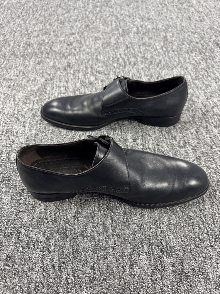 Ermenegildo Zegna Oxfords Men 9 Black Leather Monk Strap Shoes Made In Italy