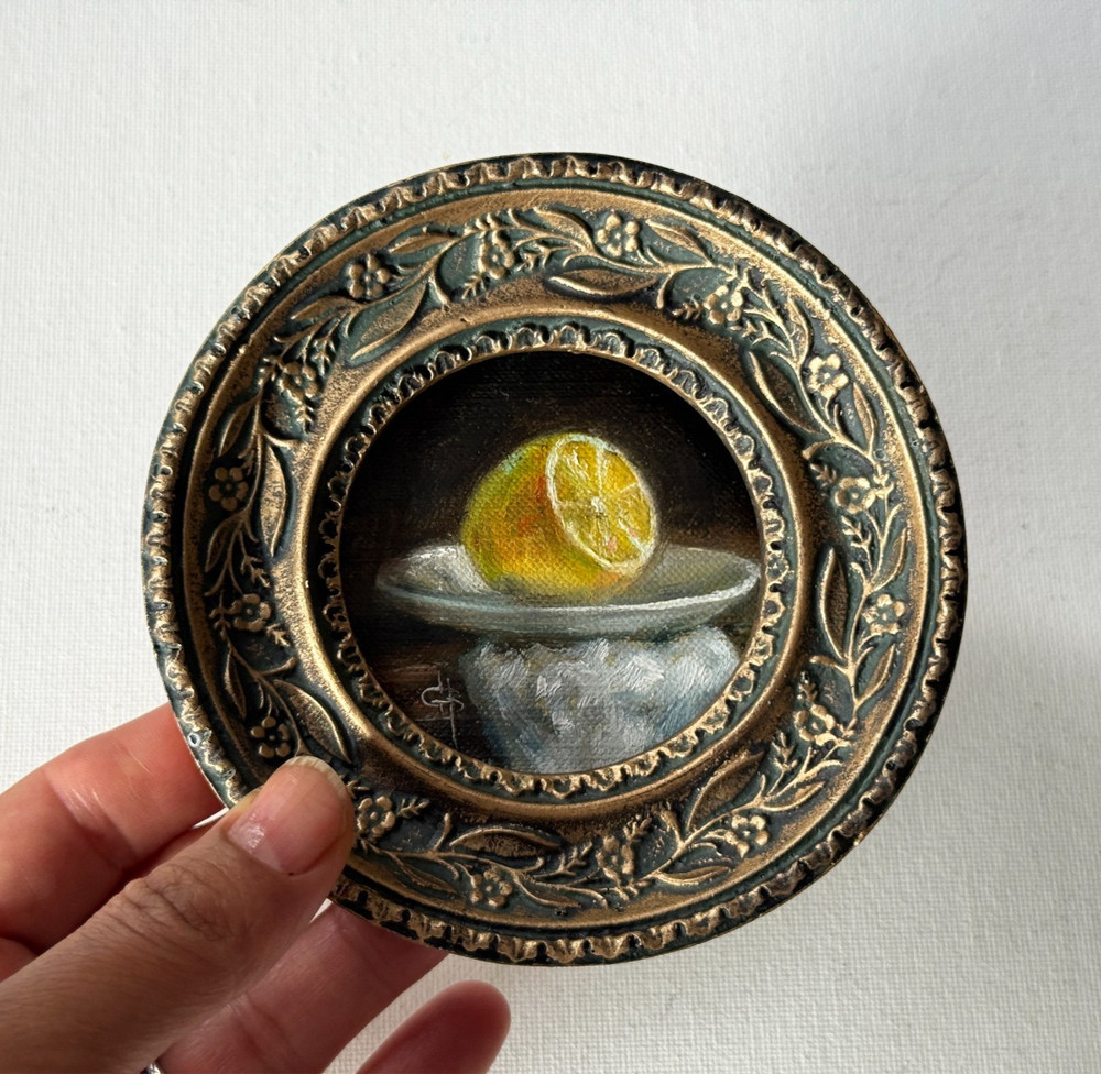Miniature Original Oil Painting - Lemon Art - Tiny Citrus Still Life