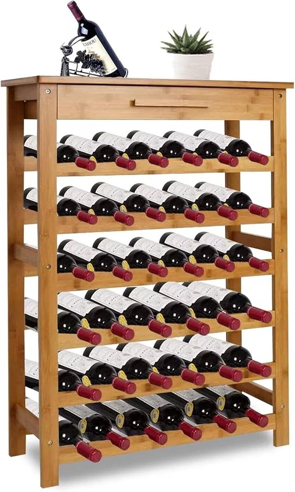 Bamboo Wine Rack Free Standing Floor - Wine Rack Holder Display Shelves Wine