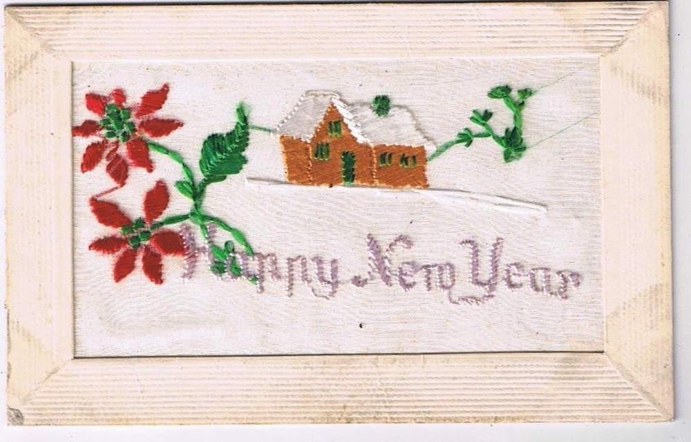 Military WW 1 Postcard Embossed Silk Embroidered Happy New Year