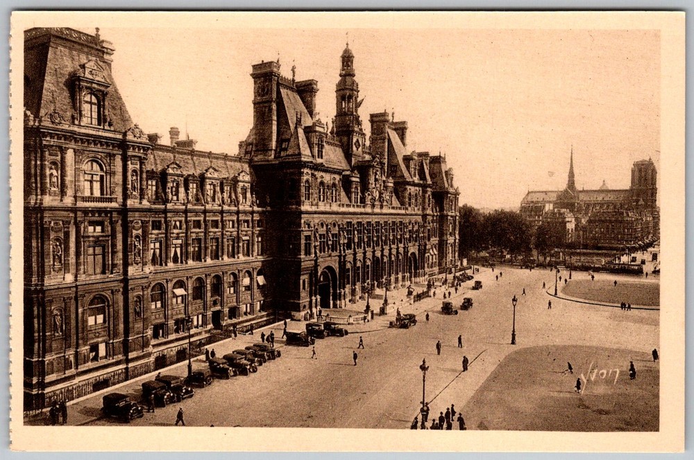 Vtg Postcard Hotel DE Ville Town Paris, Fr 1930s