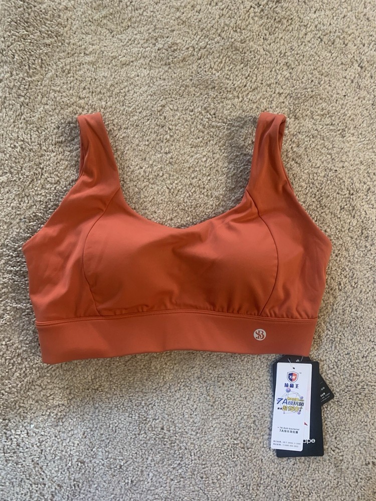 Women’s Orange Solid Wireless Sports Bra Hook & Eye Wide Strap Size S A