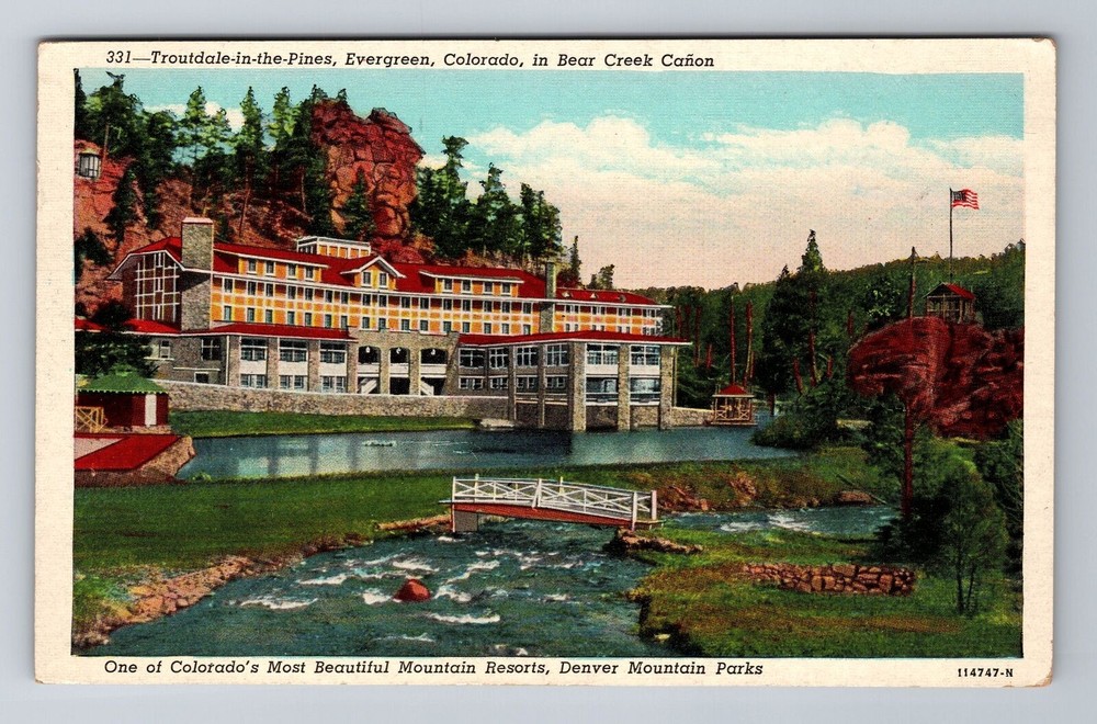 Evergreen CO-Colorado Troutdale-In-The-Pines Advertising Vintage c1948 Postcard