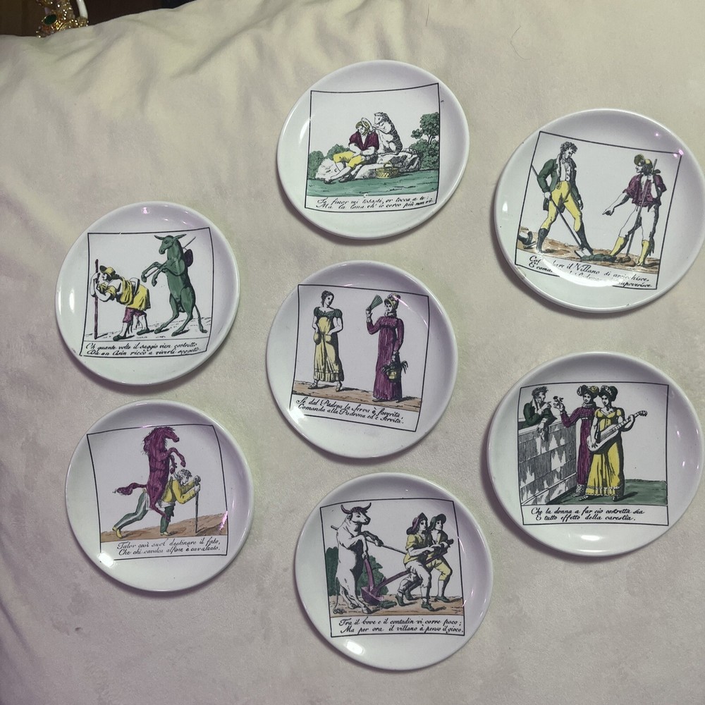 IL Mondo Alla Revescia”set Of 7 Porcelain Coasters By Piero Fornasetti
