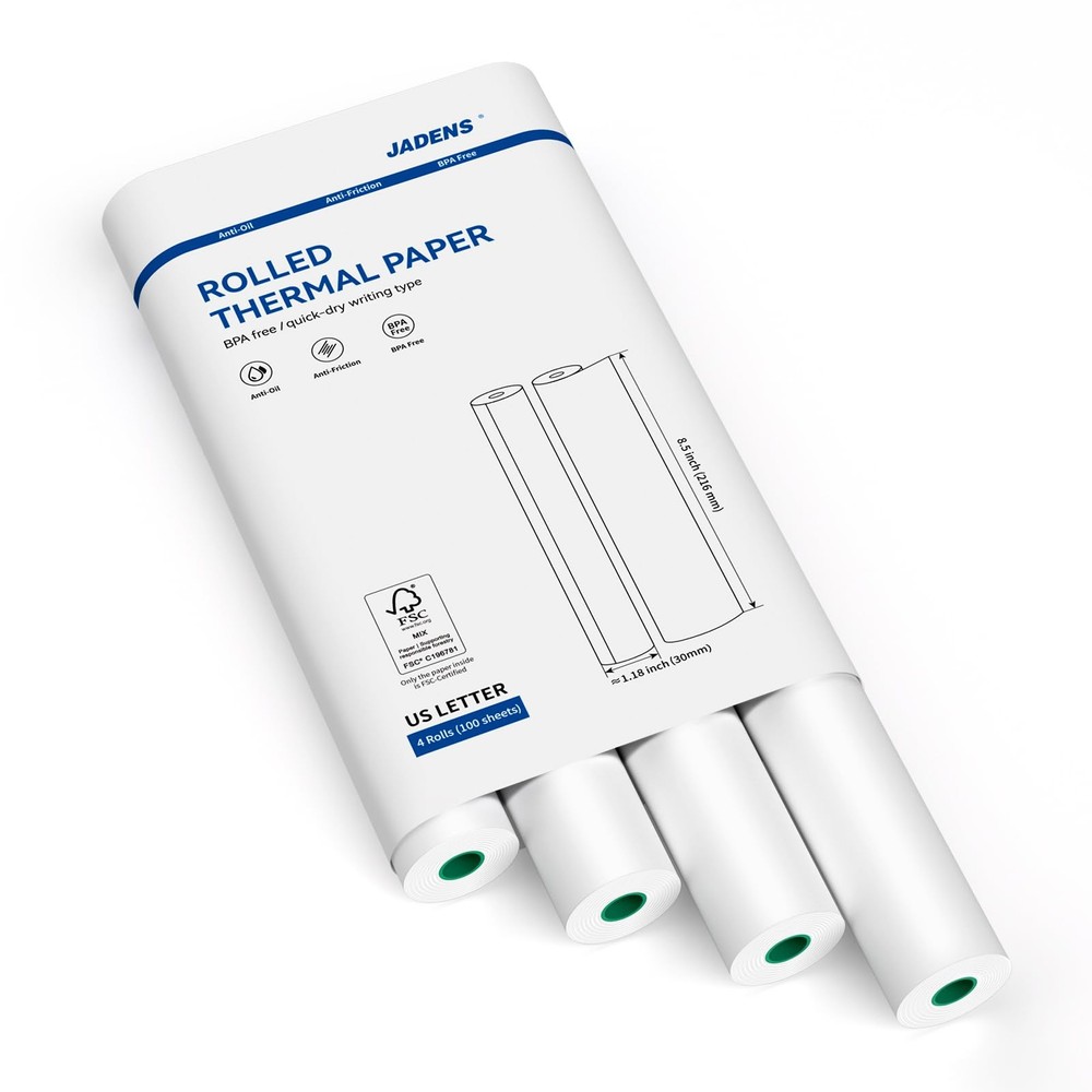 JADENS US Letter Size Quick-Dry Thermal Printer Paper 4 Rolls, Quick-dry