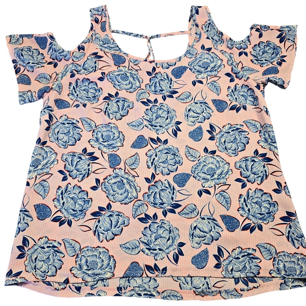 Kut Front The Kloth Pink Blue Floral Shirt Cold Shoulder Top Women's Size M Tee