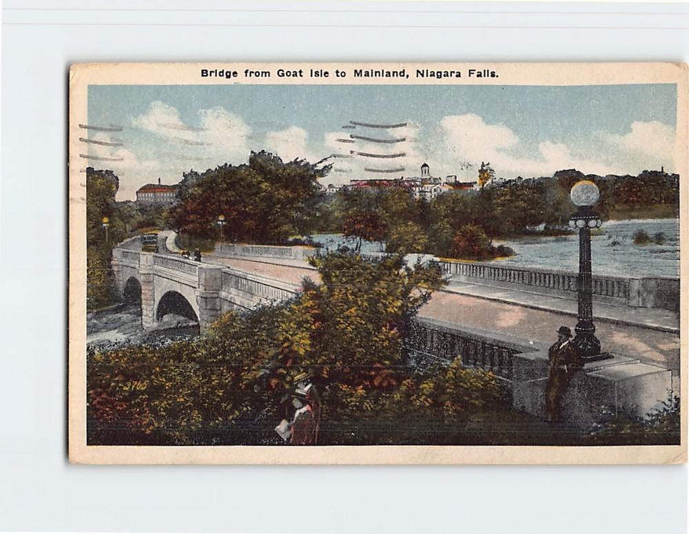 Postcard Goat Island Isle Mainland Bridge Niagara Falls New York USA