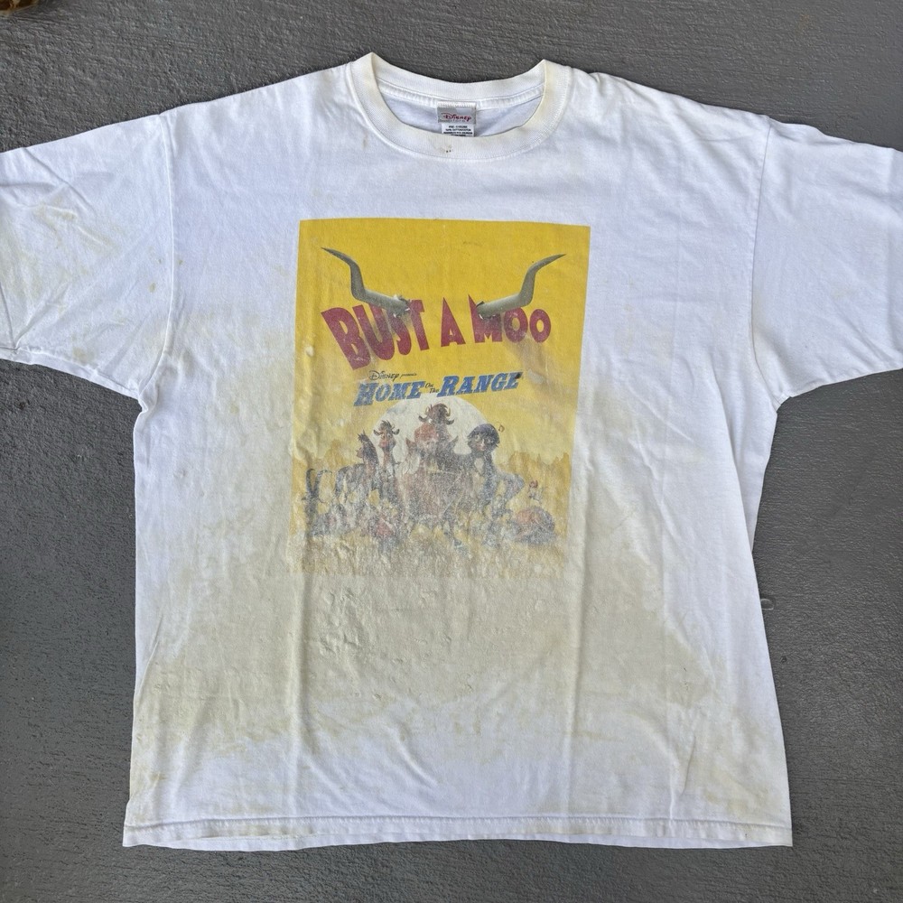 Vintage Disney Home On The Range 2004 Movie Promo Bust A Moo Thrashed 2XL Shirt