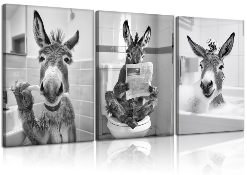Funny Donkey Bathroom Canvas Wall Art Cute Animal Bathroom Decor Pictures Art...
