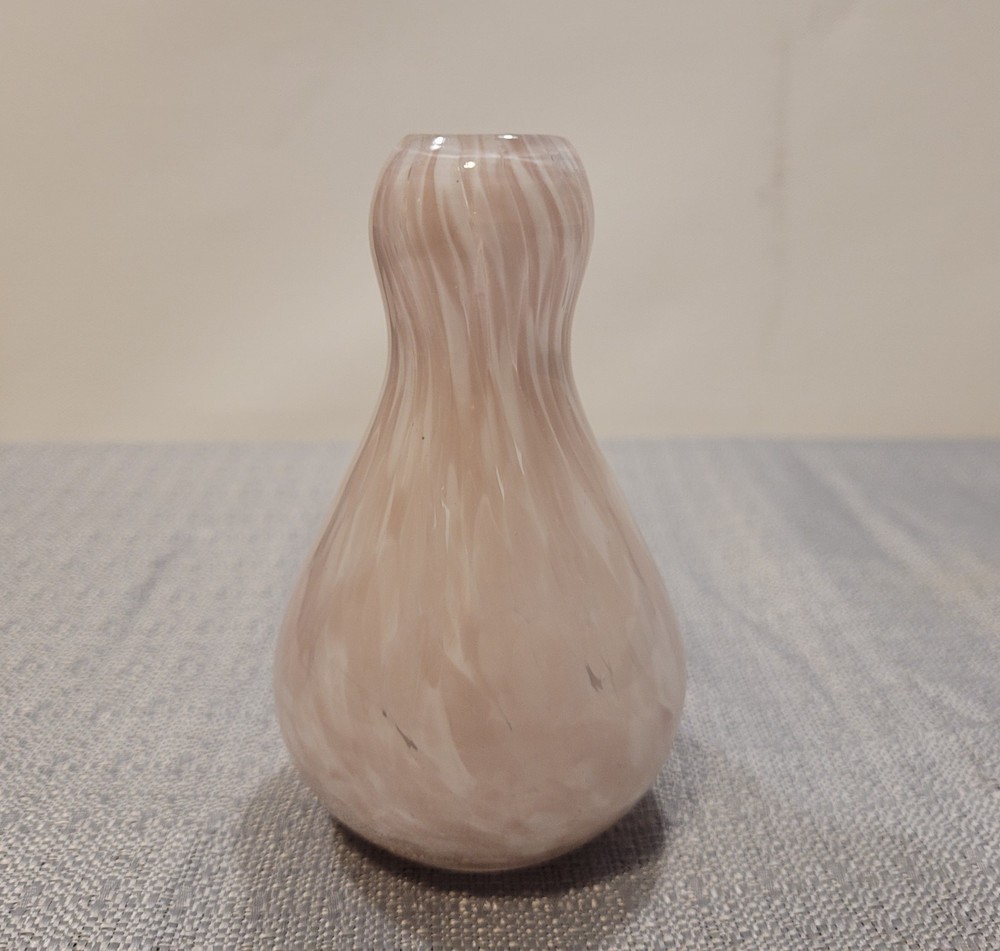 Pink and White Swirled Art Glass Hand Blown Bud Vase 4.5 in