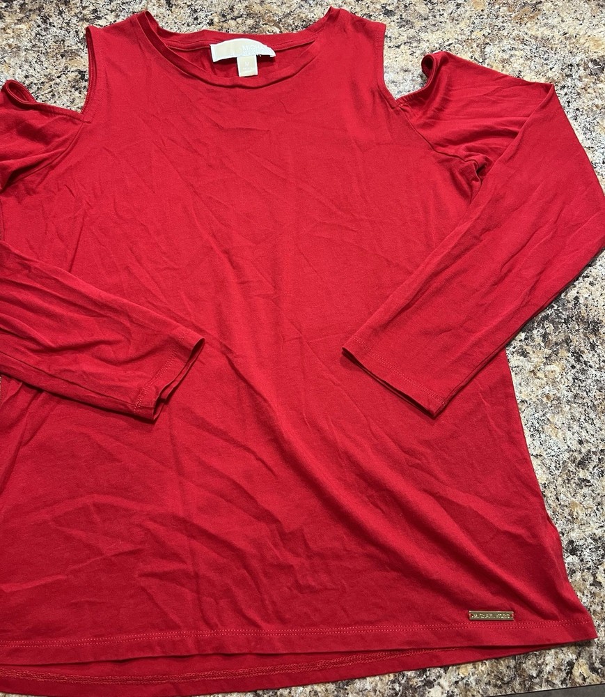 Women’s MICHAEL KORS Cold Shoulder Long Sleeve Red Top Size Medium