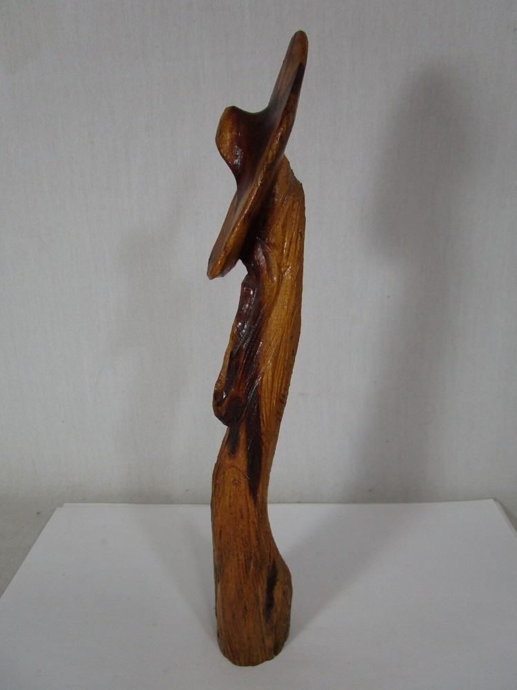 Vintage MCM Wood Carved Abstract Art Sculpture Man with Hat Carving 10
