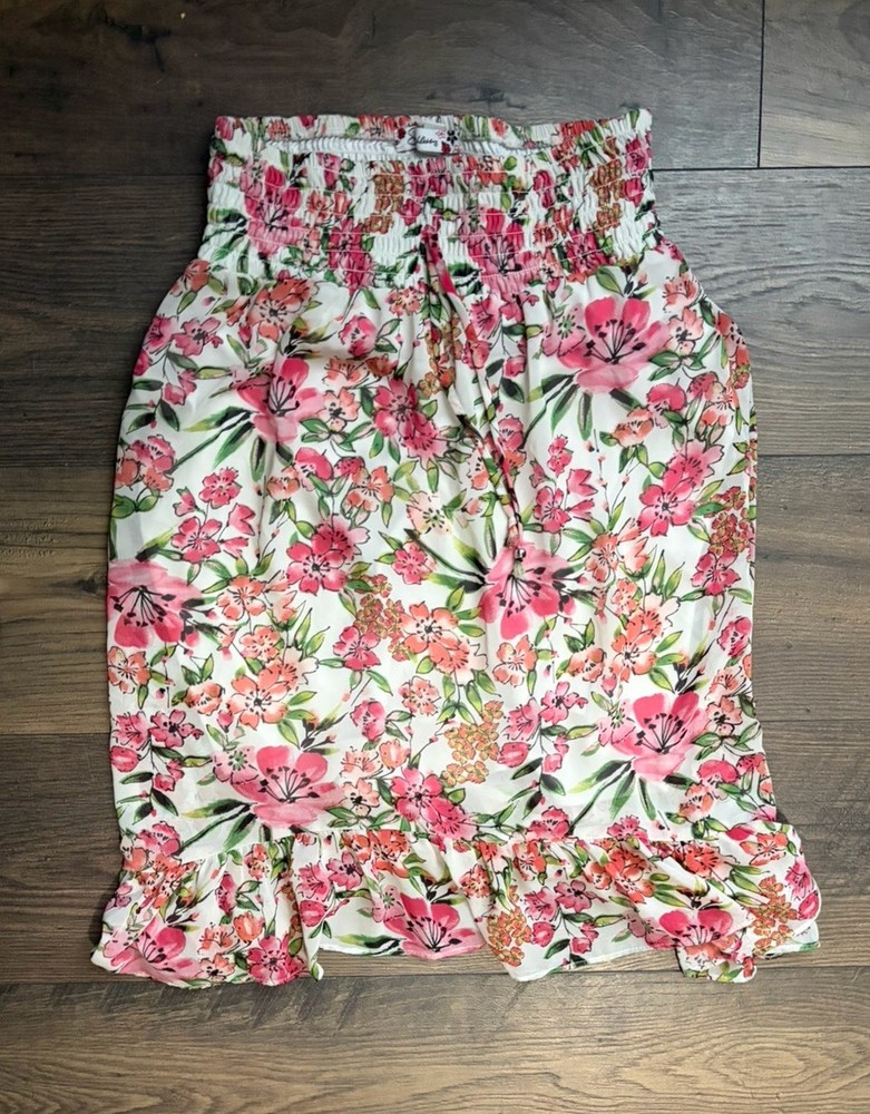 Speechless XL Floral A-Line Skirt Ruffle Hem Elastic Waist Knee Length