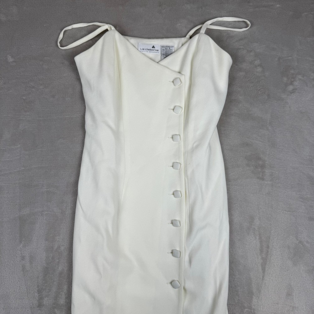 Liz Claiborne Modern Dress Size 4 White Mid Length Minimalist Button Down Front