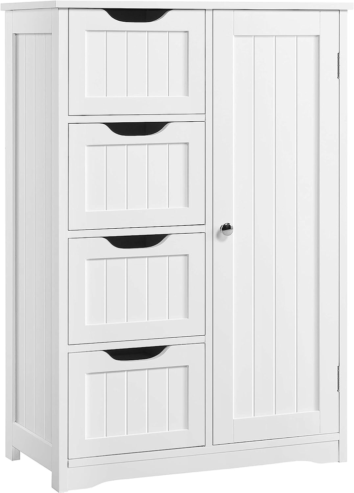 Wooden Floor Cabinet with 4 Drawers and Cupboard for Storage and Organization