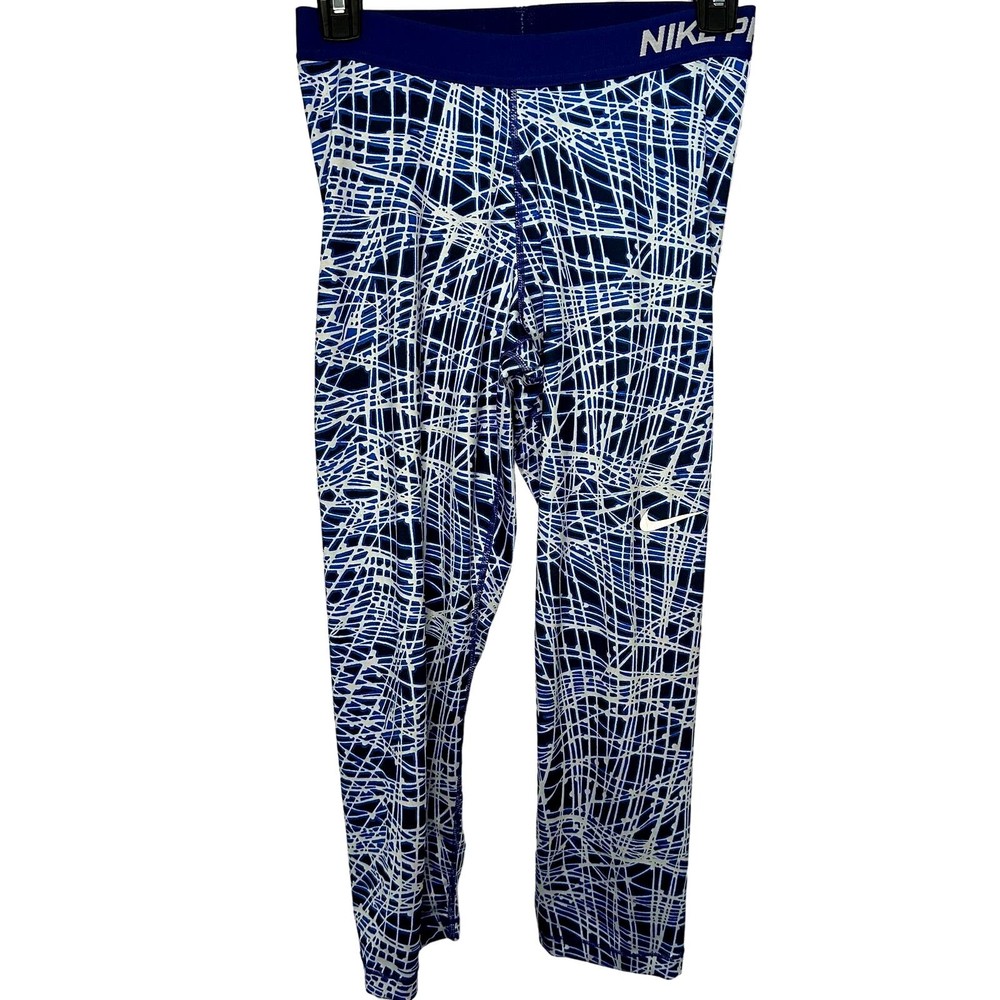 NIKE Pro Blue Green Dri-Fit Capri Athletic Workout Leggings Pants Medium