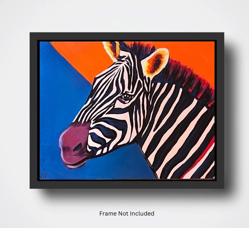 Multicolor Zebra Pop Art Abstract Acrylic 14x11” Canvas Panel VLP Original