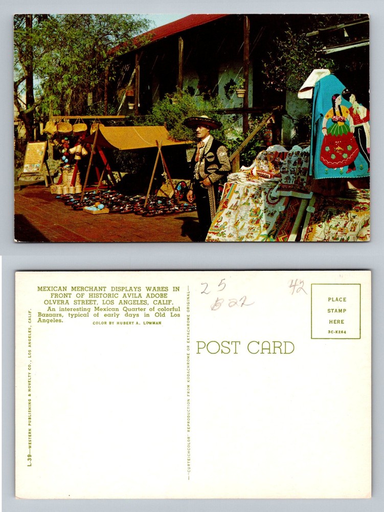 Los Angeles, CA-California, Olvera Street Mexican Bazaar Vendor Vintage Postcard