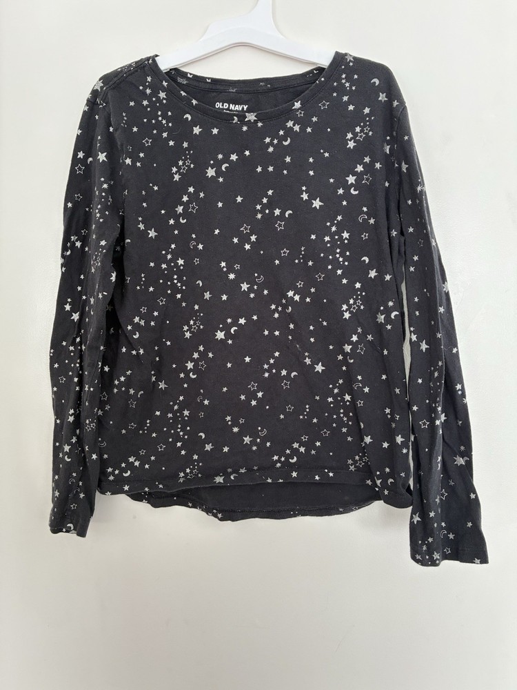 Old Navy Softest Tee Kids Girls Moon & Stars Crewneck Long Sleeve Shirt Black L