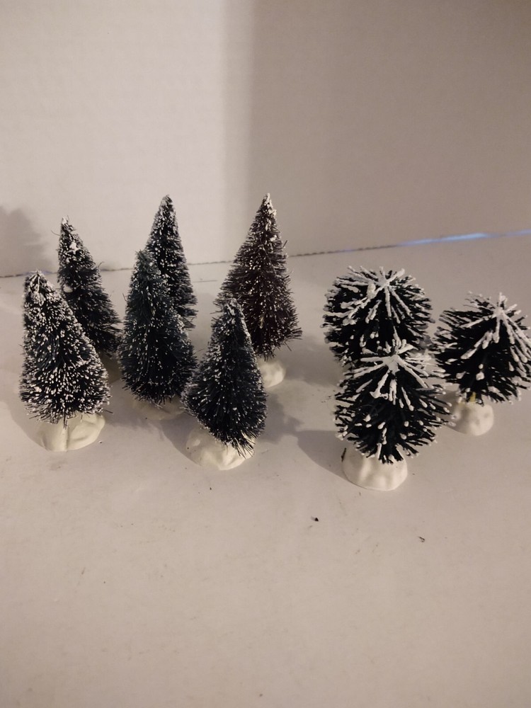 9 Flocked Lemax Christmas Bottle Brush Trees 1.75-2.75