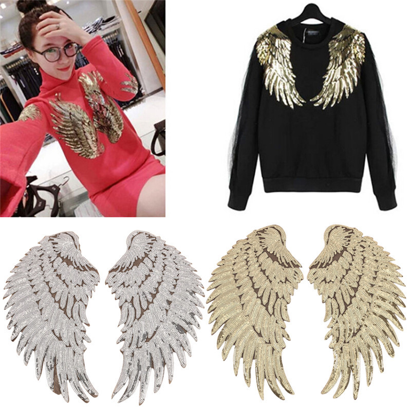 Clothes Wings Design Sequins Motif Applique Embroidered Iron On Patches *a5