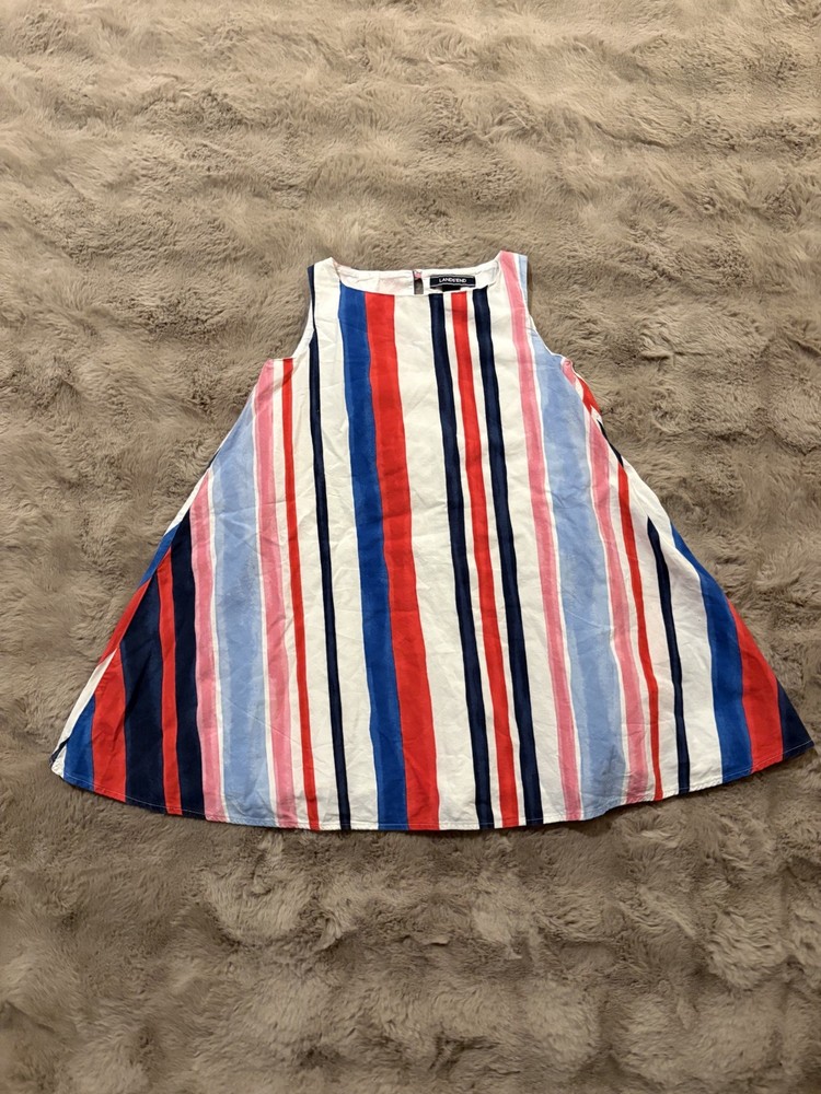 Land's End Striped Girls' Dress Size 7 Red, Black, White, and Blue Sleeveless
