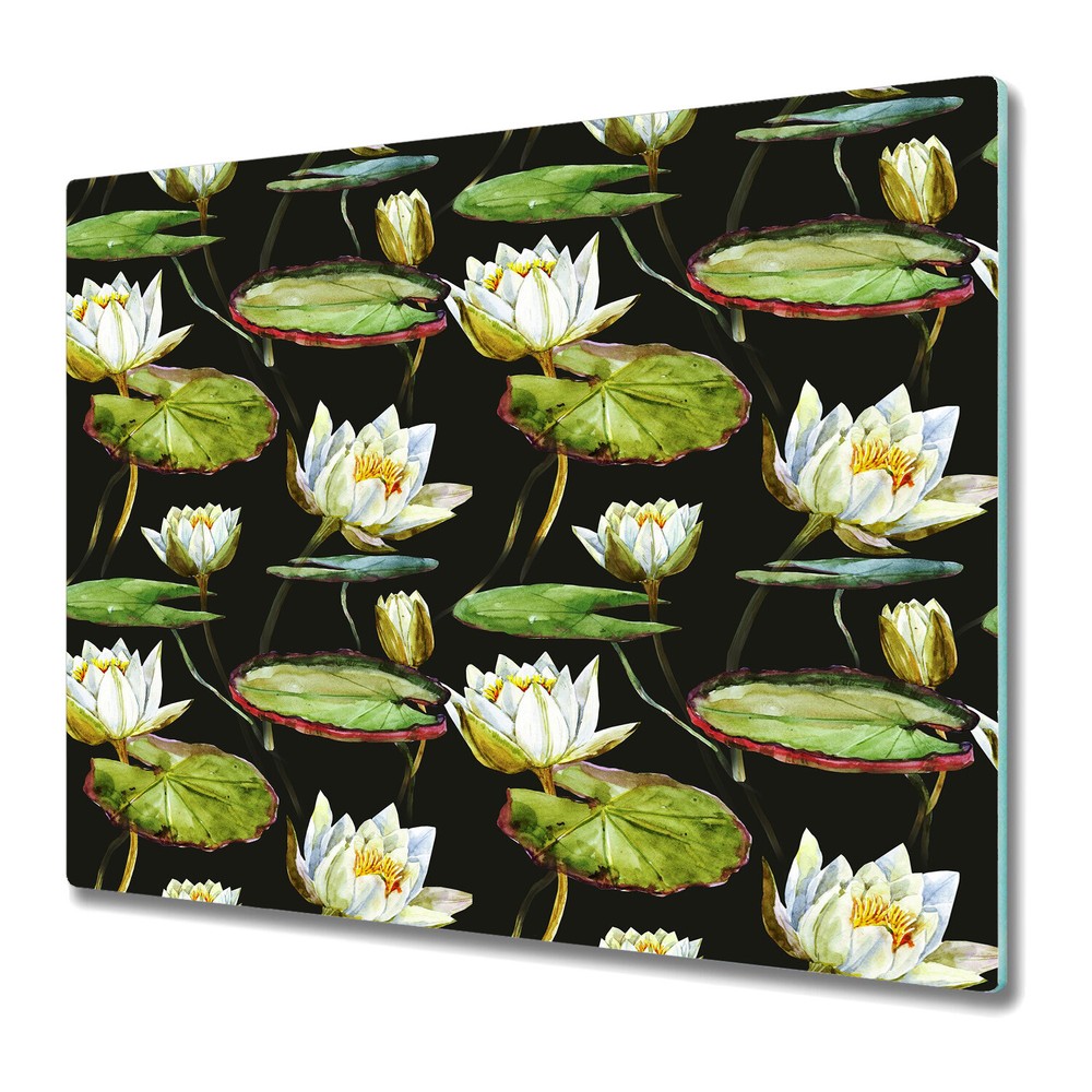 Tempered Glass Worktop Saver Kitchen Lotus green and white photo 60x52