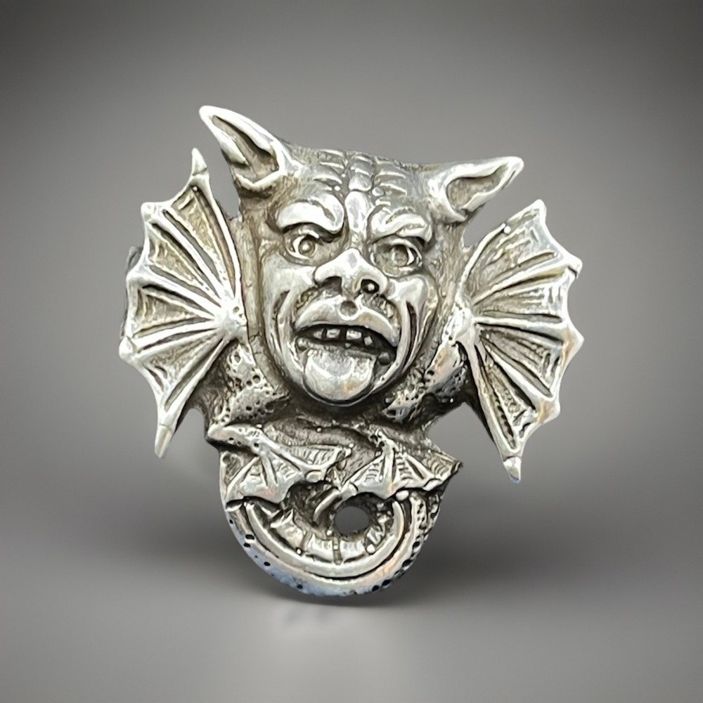 Antique Gargoyle Face Henrik Moller Trondheim Norway 830 Silver Brooch Pin 1”