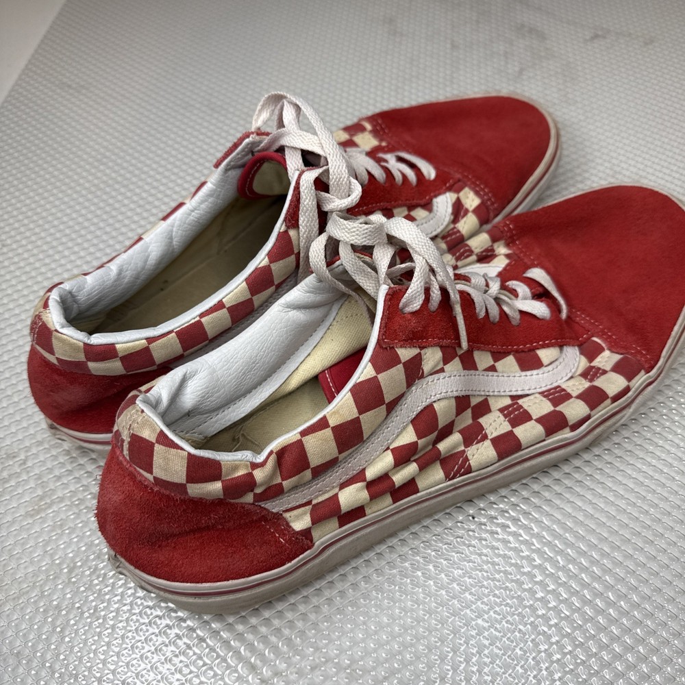 VANS Old Skool Men's Sneaker Red White Checkerboard Canvas Comfort Lined 13
