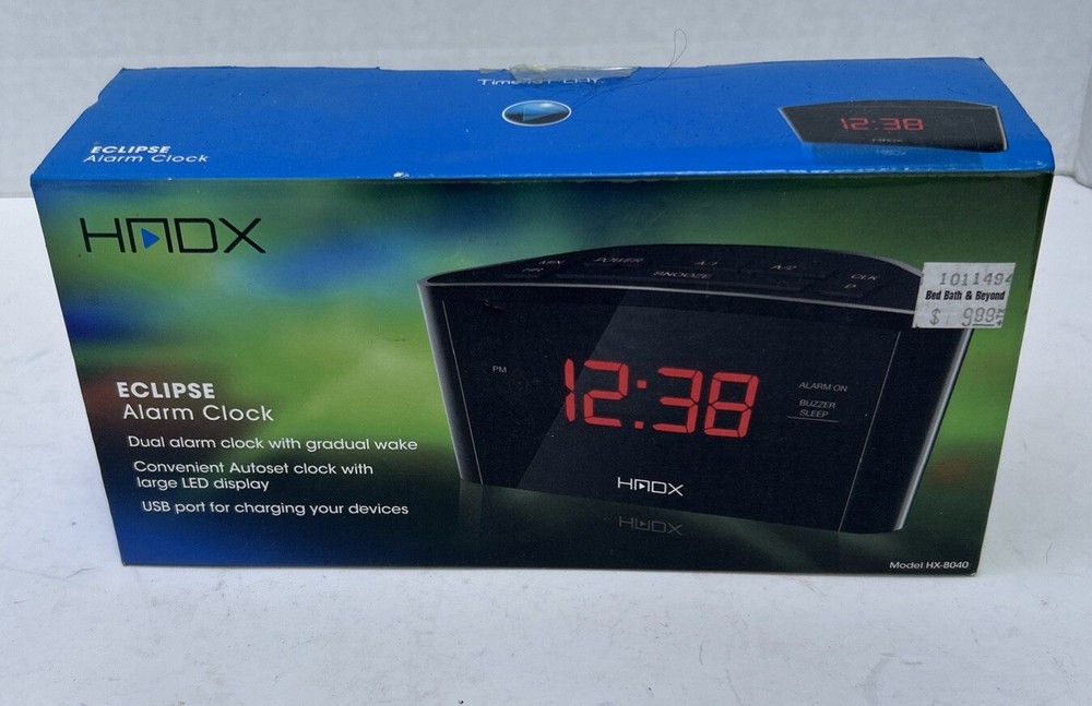 HMDX HX-8040 Sleep Digital Dual Alarm Clock USB Port Eclipse Autoset