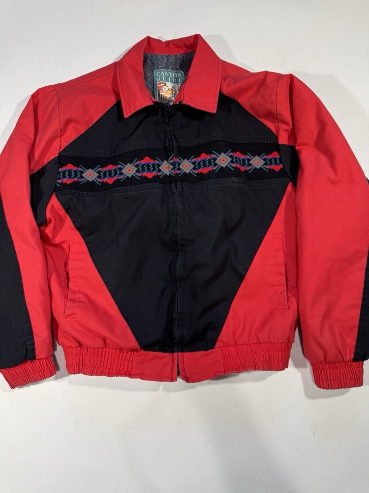 VTG 90s Canyon Guide Jacket Aztec Red Western Workwear Size M Mens Lined