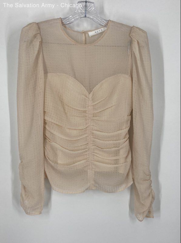 ASTR The Label Womens Ivory Long Sleeve Sheer Blouse Top Size Small