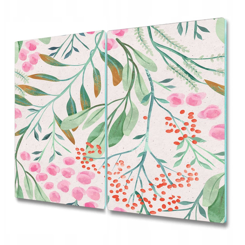 Glass Worktop Saver Kitchen Rowanberry and leaves Watercolour art 2x30x52